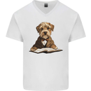 A Dog Reading a Book Mens V-Neck Cotton T-Shirt White