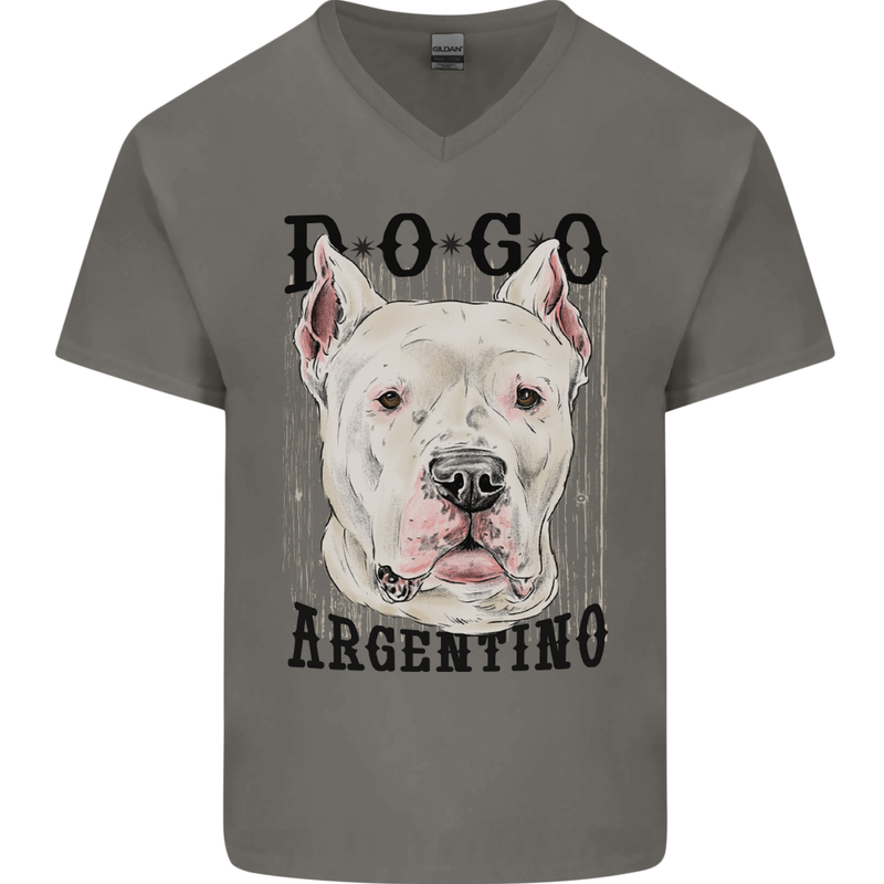 A Dogo Argentino Dog Mens V-Neck Cotton T-Shirt Charcoal