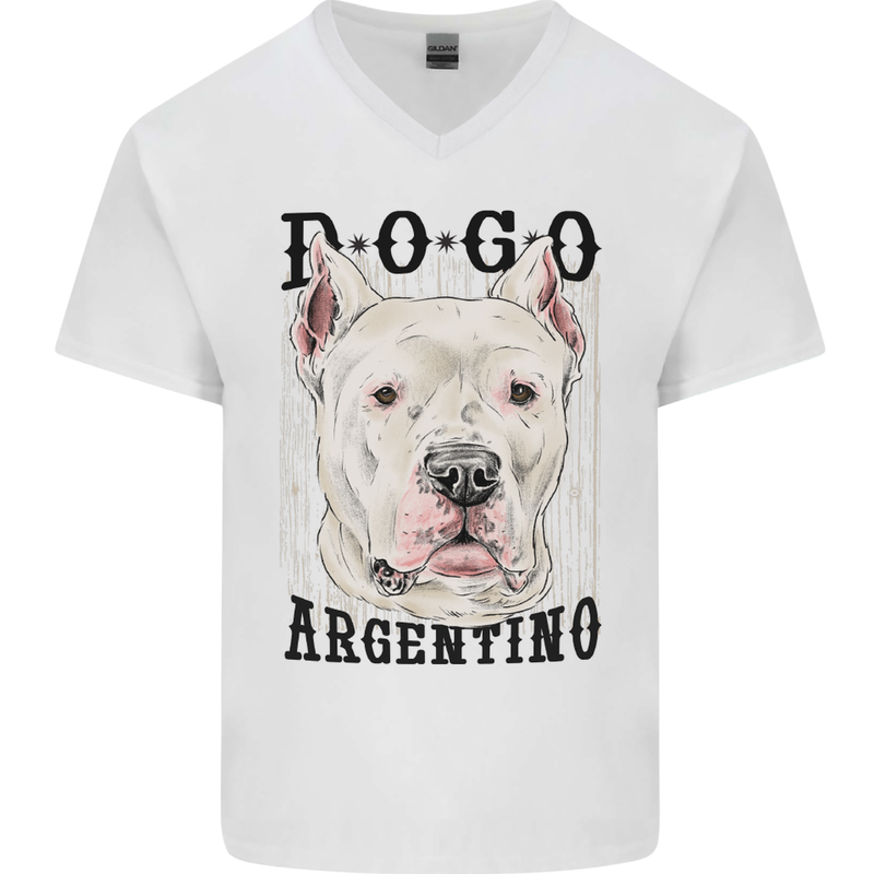 A Dogo Argentino Dog Mens V-Neck Cotton T-Shirt White