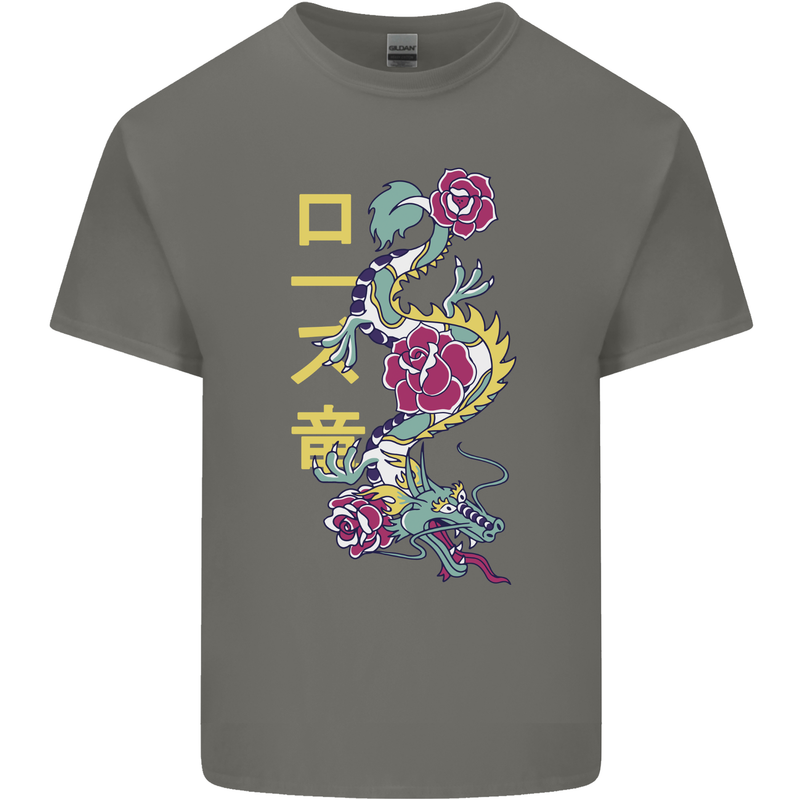 A Dragon With Japanese Text Kids T-Shirt Childrens Charcoal