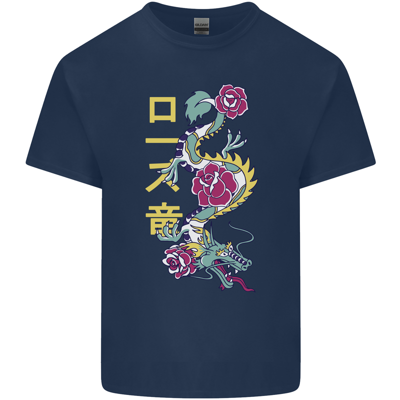 A Dragon With Japanese Text Kids T-Shirt Childrens Navy Blue