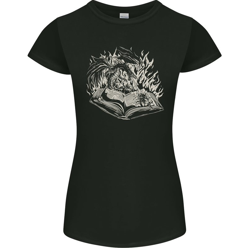 A Dragon & Book Womens Petite Cut T-Shirt Black