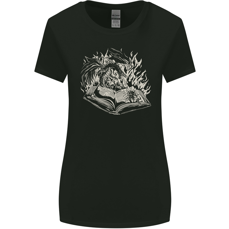 A Dragon & Book Womens Wider Cut T-Shirt Black
