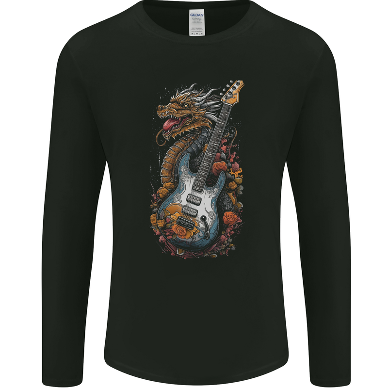 A Dragon and Guitar Rock Music Fantasy Mens Long Sleeve T-Shirt Black