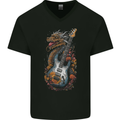 A Dragon and Guitar Rock Music Fantasy Mens V-Neck Cotton T-Shirt Black