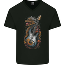 A Dragon and Guitar Rock Music Fantasy Mens V-Neck Cotton T-Shirt Black