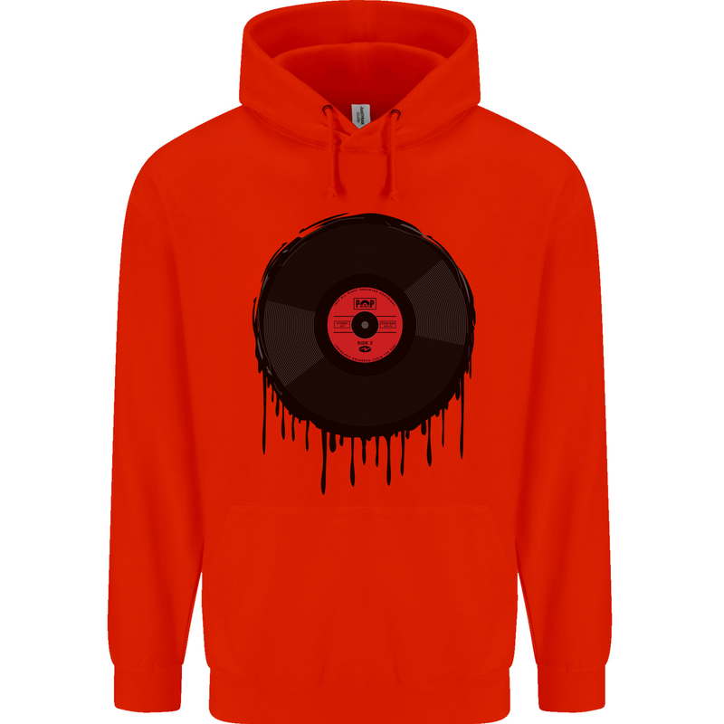 A Dripping Vinyl Record Turntable Decks DJ Childrens Kids Hoodie Bright Red