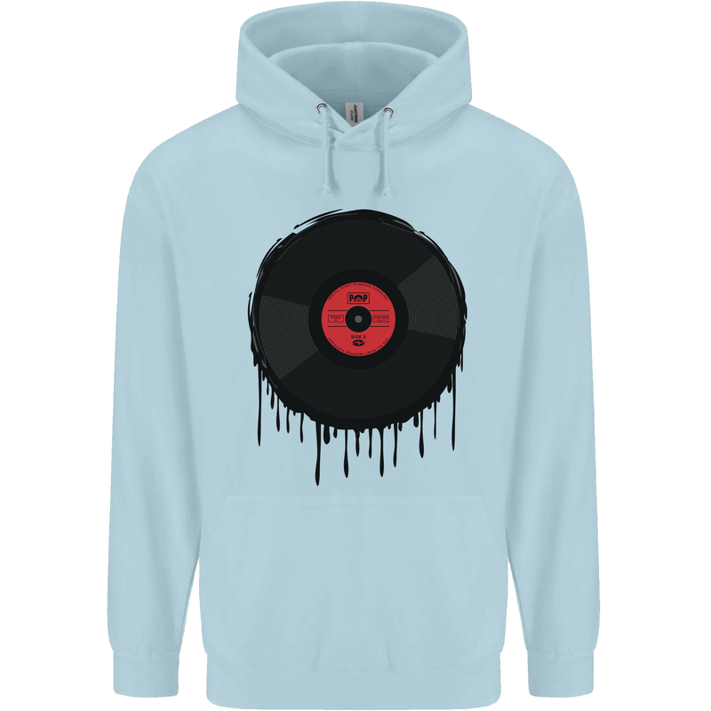 A Dripping Vinyl Record Turntable Decks DJ Childrens Kids Hoodie Light Blue