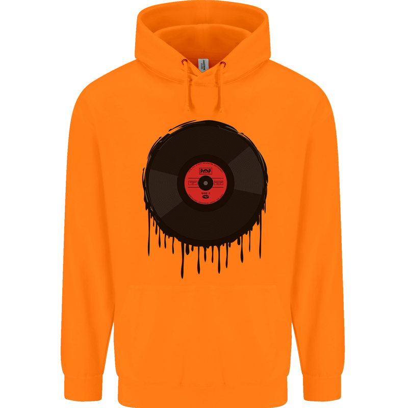 A Dripping Vinyl Record Turntable Decks DJ Childrens Kids Hoodie Orange