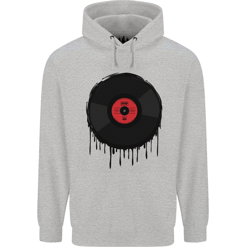 A Dripping Vinyl Record Turntable Decks DJ Childrens Kids Hoodie Sports Grey