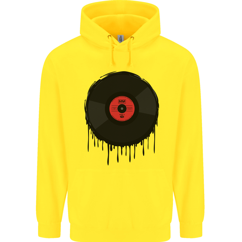 A Dripping Vinyl Record Turntable Decks DJ Childrens Kids Hoodie Yellow