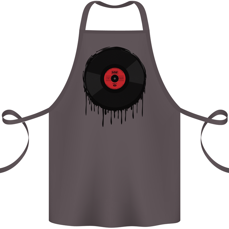 A Dripping Vinyl Record Turntable Decks DJ Cotton Apron 100% Organic Dark Grey