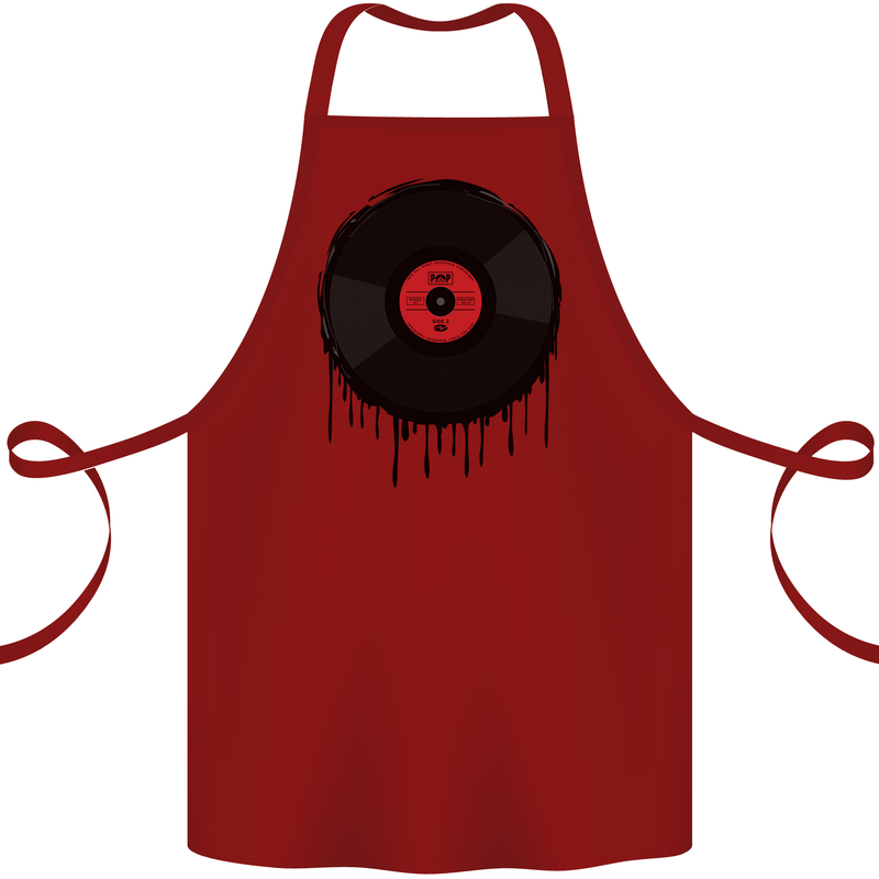 A Dripping Vinyl Record Turntable Decks DJ Cotton Apron 100% Organic Maroon