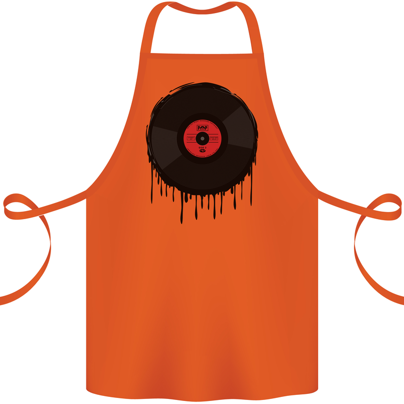 A Dripping Vinyl Record Turntable Decks DJ Cotton Apron 100% Organic Orange