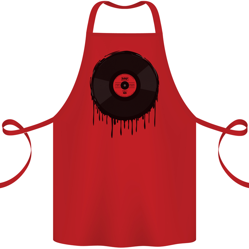 A Dripping Vinyl Record Turntable Decks DJ Cotton Apron 100% Organic Red