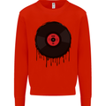 A Dripping Vinyl Record Turntable Decks DJ Kids Sweatshirt Jumper Bright Red