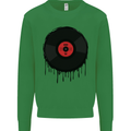 A Dripping Vinyl Record Turntable Decks DJ Kids Sweatshirt Jumper Irish Green