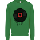A Dripping Vinyl Record Turntable Decks DJ Kids Sweatshirt Jumper Irish Green