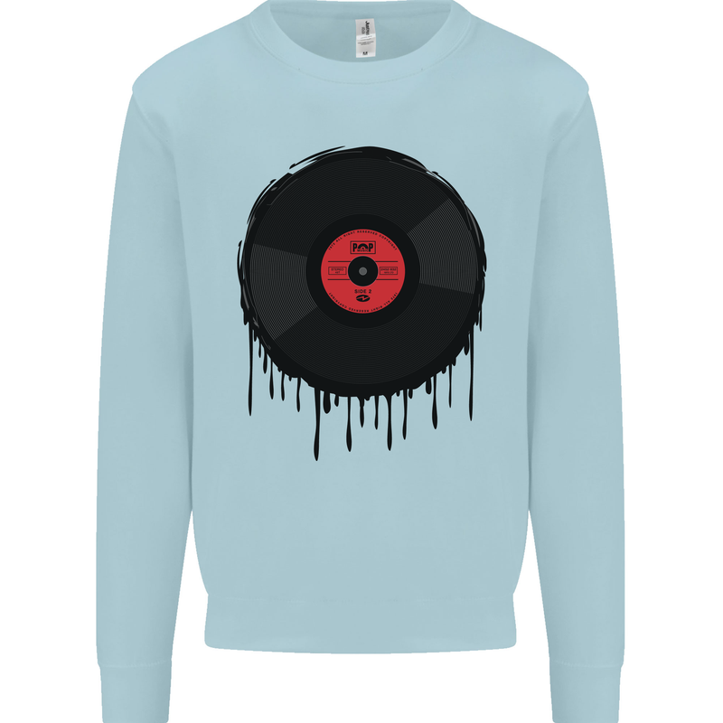 A Dripping Vinyl Record Turntable Decks DJ Kids Sweatshirt Jumper Light Blue