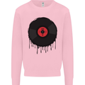 A Dripping Vinyl Record Turntable Decks DJ Kids Sweatshirt Jumper Light Pink