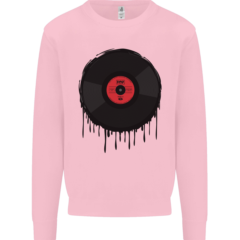 A Dripping Vinyl Record Turntable Decks DJ Kids Sweatshirt Jumper Light Pink