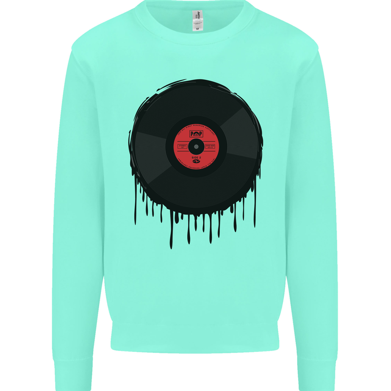 A Dripping Vinyl Record Turntable Decks DJ Kids Sweatshirt Jumper Peppermint