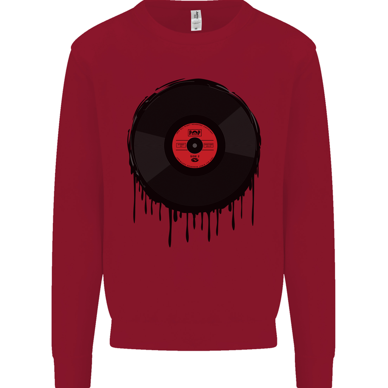 A Dripping Vinyl Record Turntable Decks DJ Kids Sweatshirt Jumper Red