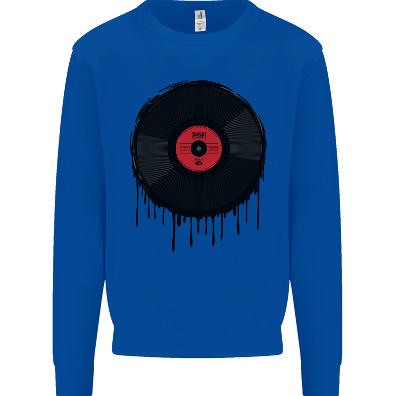 A Dripping Vinyl Record Turntable Decks DJ Kids Sweatshirt Jumper Royal Blue