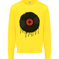 A Dripping Vinyl Record Turntable Decks DJ Kids Sweatshirt Jumper Yellow