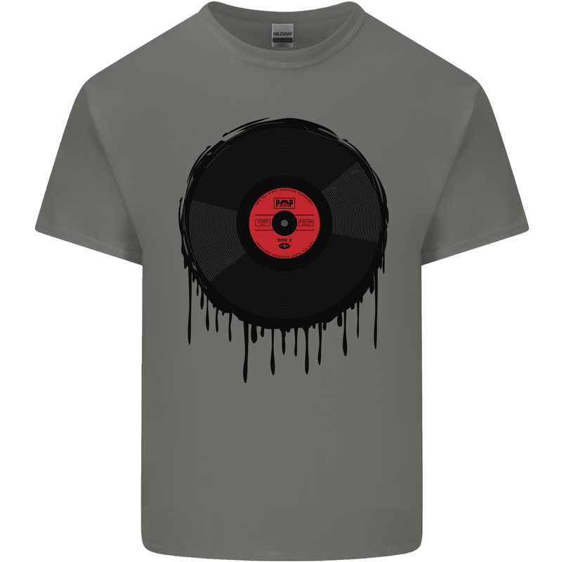 A Dripping Vinyl Record Turntable Decks DJ Kids T-Shirt Childrens Charcoal