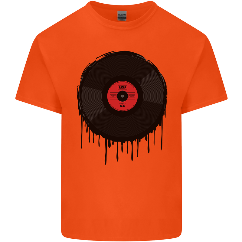 A Dripping Vinyl Record Turntable Decks DJ Kids T-Shirt Childrens Orange