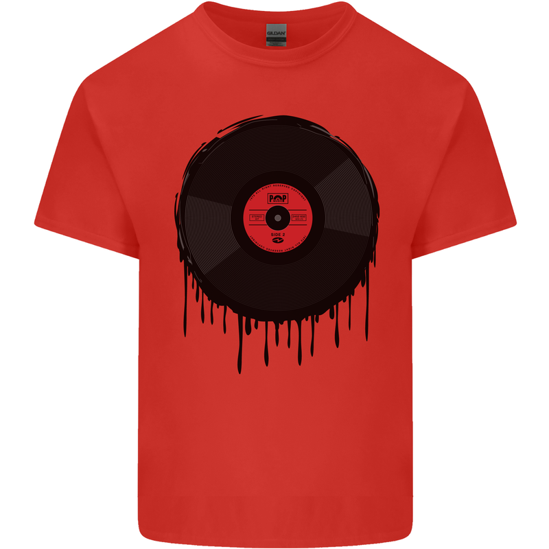 A Dripping Vinyl Record Turntable Decks DJ Kids T-Shirt Childrens Red