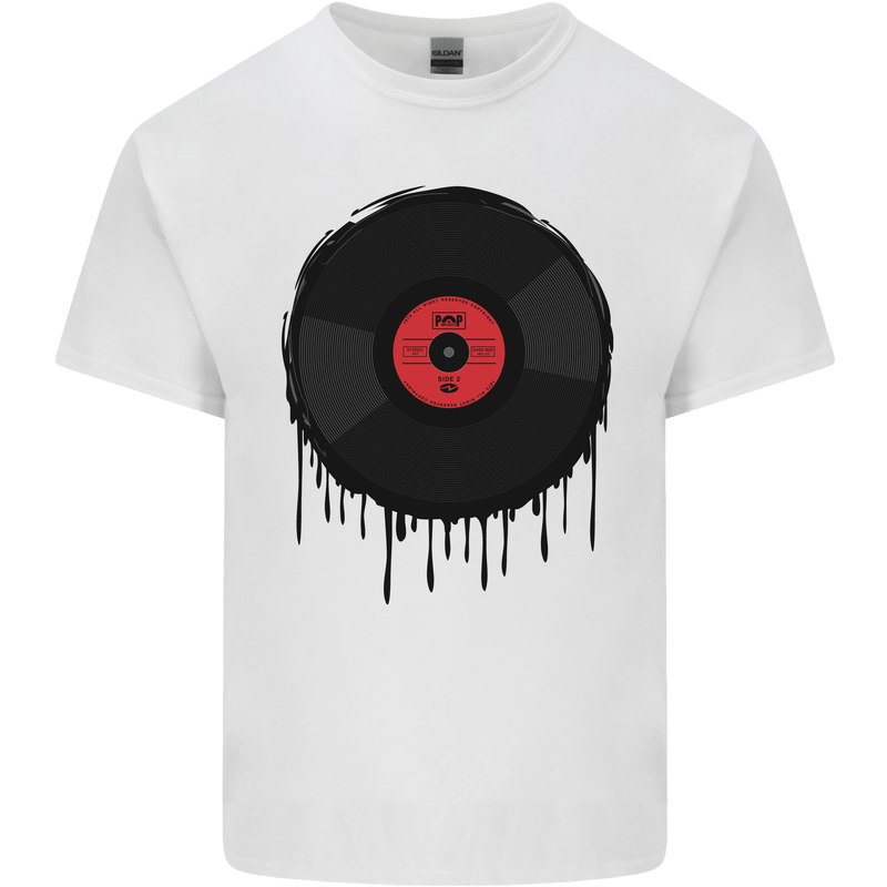 A Dripping Vinyl Record Turntable Decks DJ Kids T-Shirt Childrens White