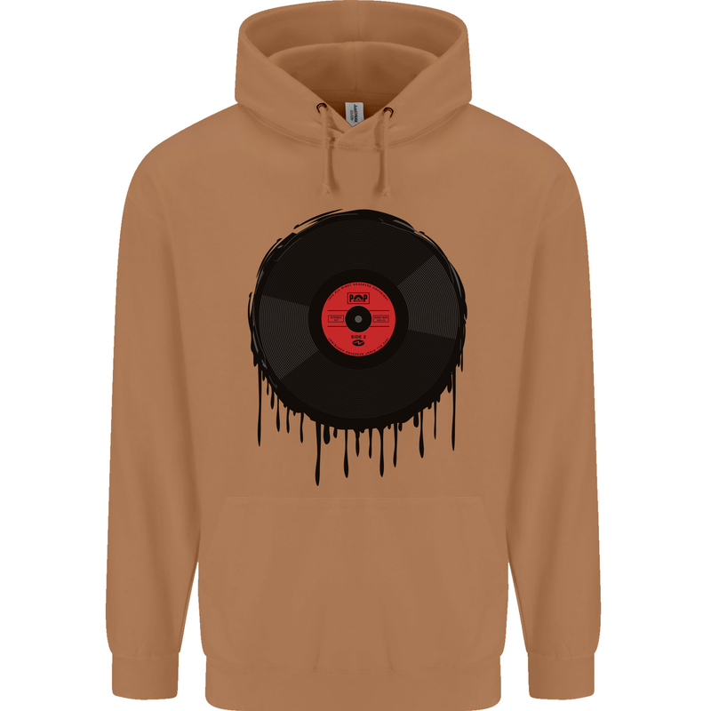 A Dripping Vinyl Record Turntable Decks DJ Mens 80% Cotton Hoodie Caramel Latte