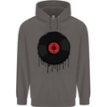 A Dripping Vinyl Record Turntable Decks DJ Mens 80% Cotton Hoodie Charcoal