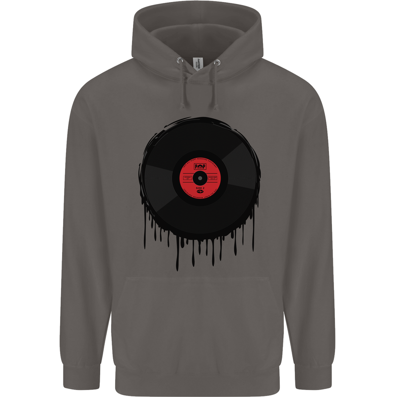 A Dripping Vinyl Record Turntable Decks DJ Mens 80% Cotton Hoodie Charcoal