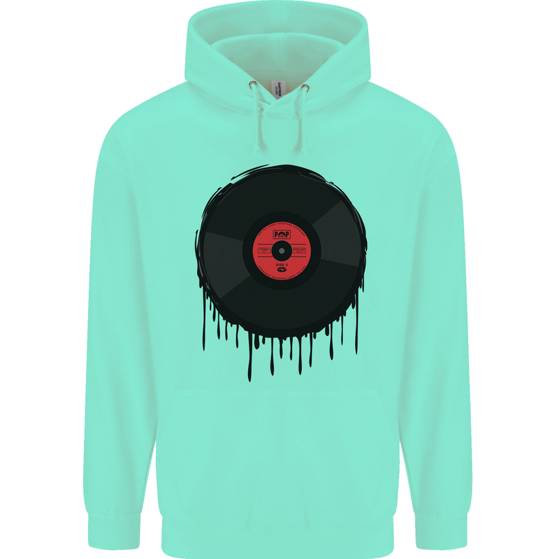 A Dripping Vinyl Record Turntable Decks DJ Mens 80% Cotton Hoodie Peppermint