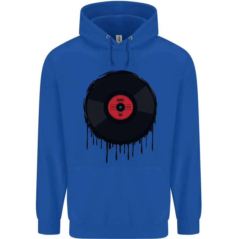 A Dripping Vinyl Record Turntable Decks DJ Mens 80% Cotton Hoodie Royal Blue