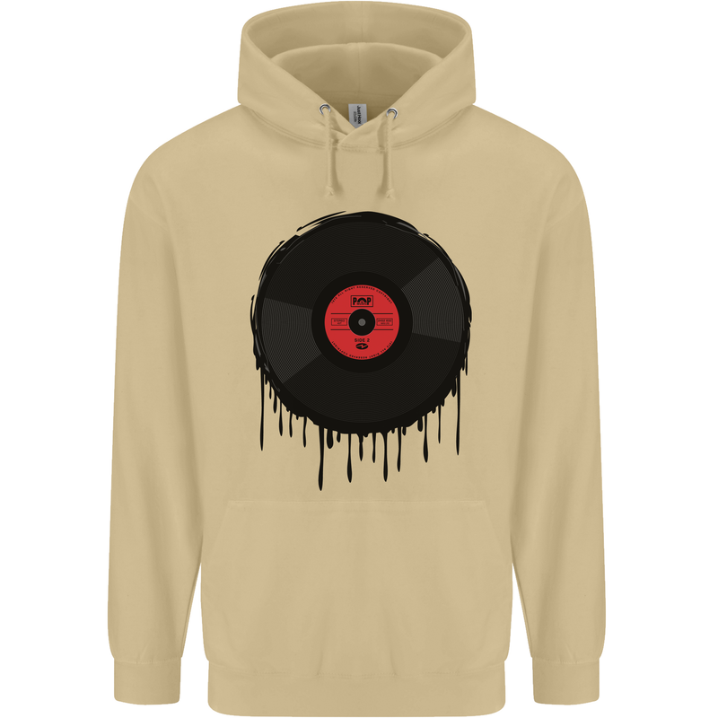 A Dripping Vinyl Record Turntable Decks DJ Mens 80% Cotton Hoodie Sand