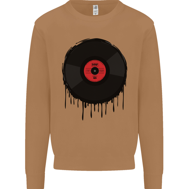 A Dripping Vinyl Record Turntable Decks DJ Mens Sweatshirt Jumper Caramel Latte