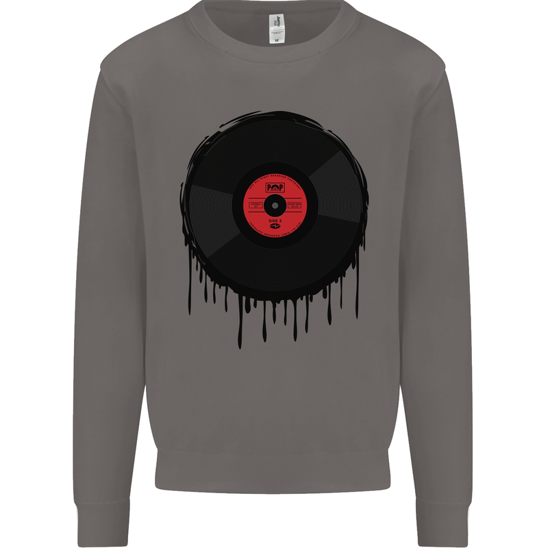 A Dripping Vinyl Record Turntable Decks DJ Mens Sweatshirt Jumper Charcoal