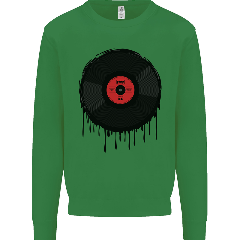 A Dripping Vinyl Record Turntable Decks DJ Mens Sweatshirt Jumper Irish Green