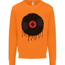 A Dripping Vinyl Record Turntable Decks DJ Mens Sweatshirt Jumper Orange