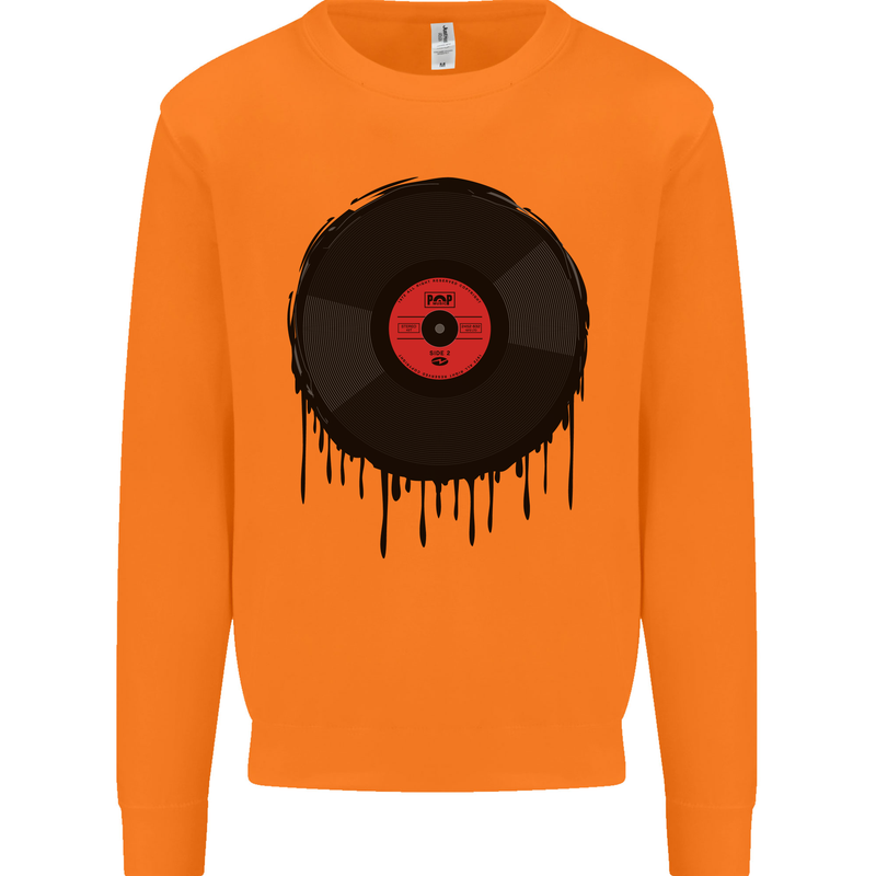 A Dripping Vinyl Record Turntable Decks DJ Mens Sweatshirt Jumper Orange