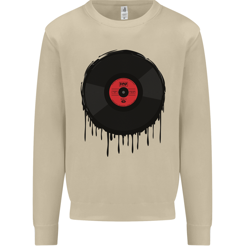 A Dripping Vinyl Record Turntable Decks DJ Mens Sweatshirt Jumper Sand