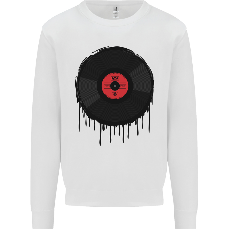 A Dripping Vinyl Record Turntable Decks DJ Mens Sweatshirt Jumper White