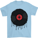 A Dripping Vinyl Record Turntable Decks DJ Mens T-Shirt 100% Cotton Light Blue