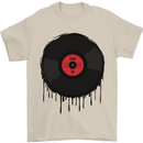 A Dripping Vinyl Record Turntable Decks DJ Mens T-Shirt 100% Cotton Sand