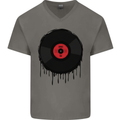 A Dripping Vinyl Record Turntable Decks DJ Mens V-Neck Cotton T-Shirt Charcoal