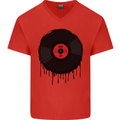 A Dripping Vinyl Record Turntable Decks DJ Mens V-Neck Cotton T-Shirt Red